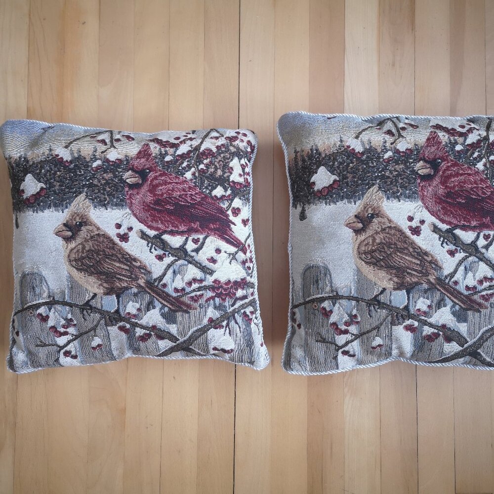 Woven Tapestry Throw Pillows Set of 2 with Winter / Christmas Theme 15" Square